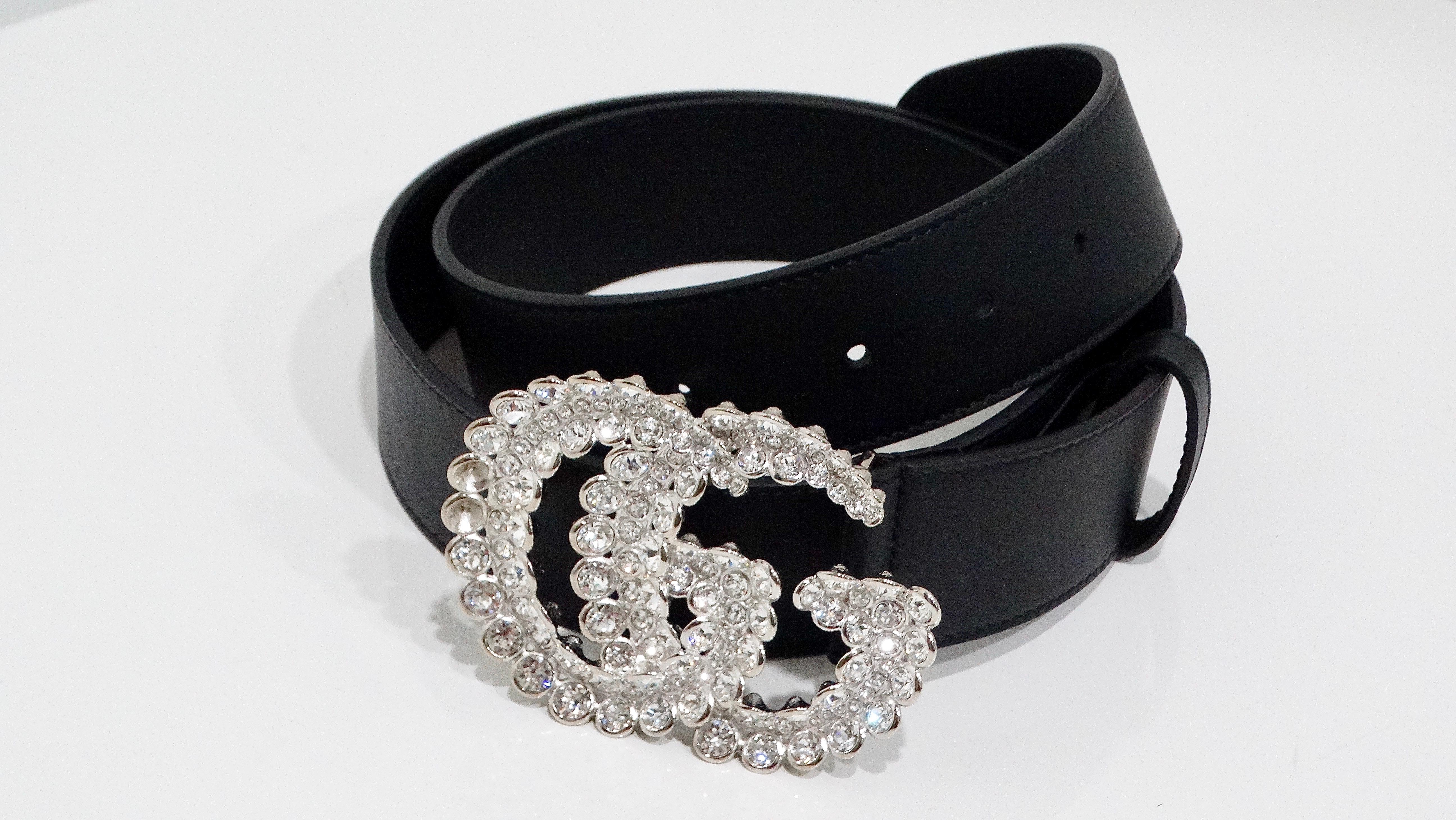Gucci Black Leather Crystal Belt In Good Condition In Scottsdale, AZ