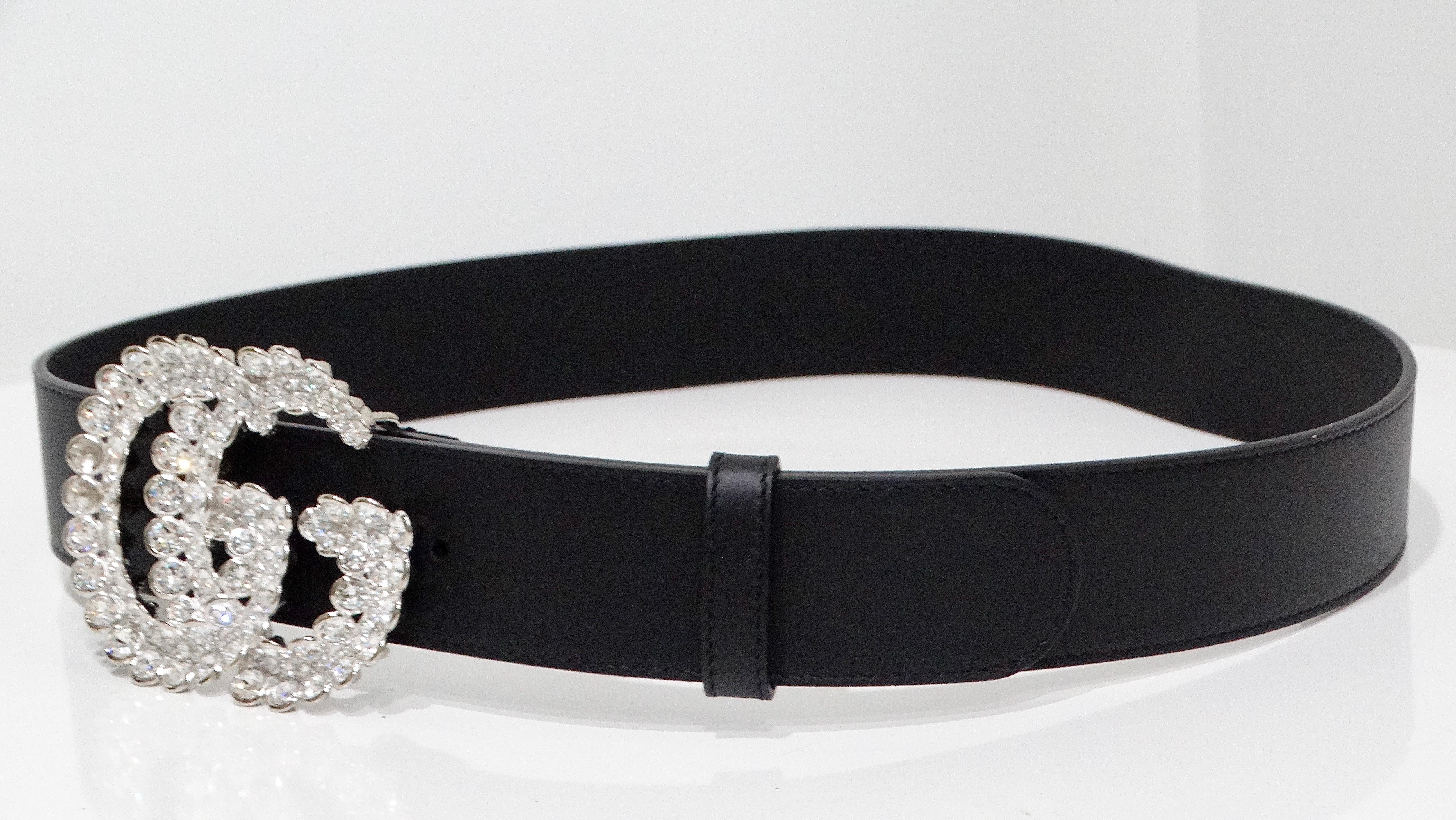 Women's Gucci Black Leather Crystal Belt