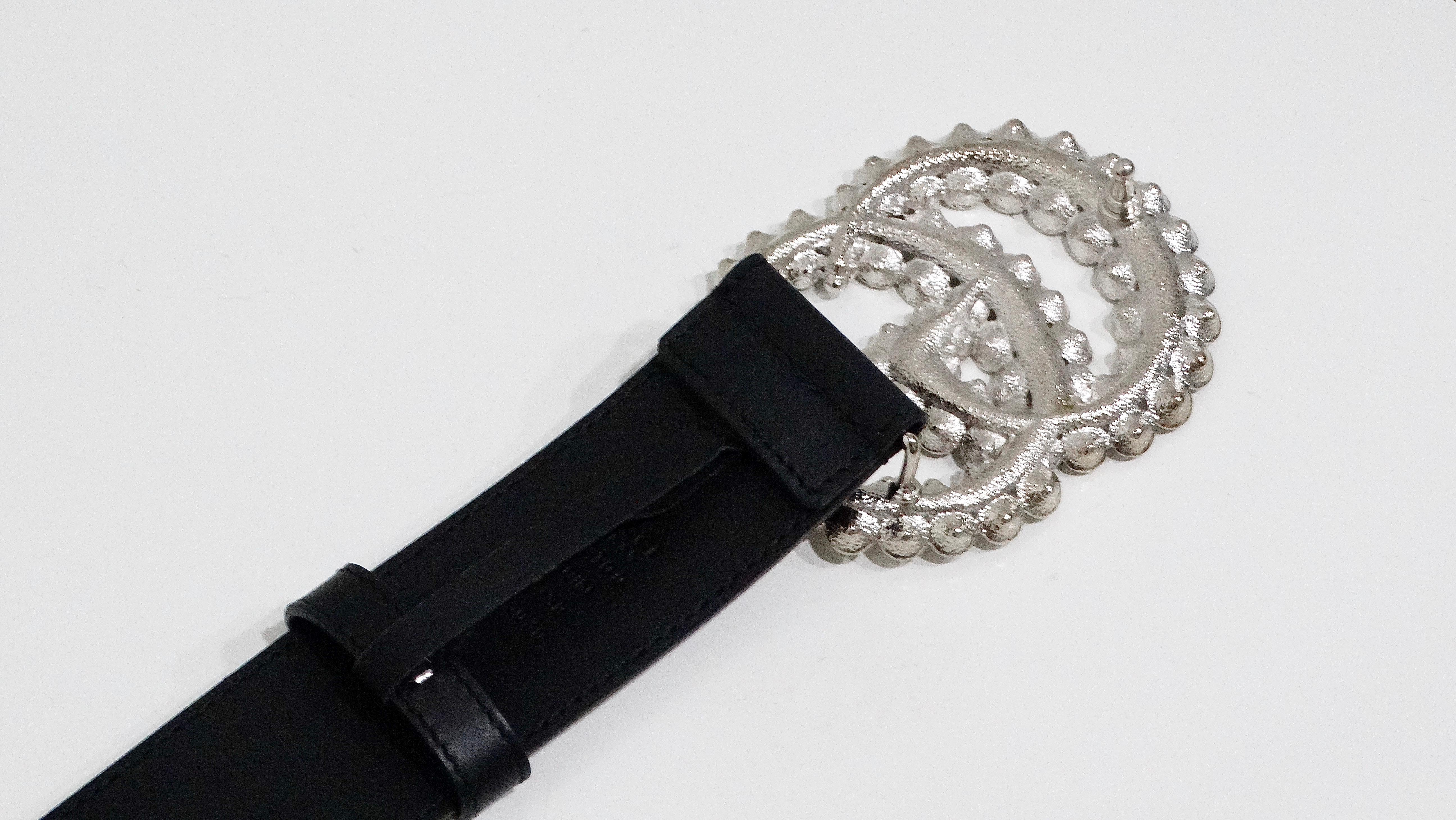 Gucci Black Leather Crystal Belt 2