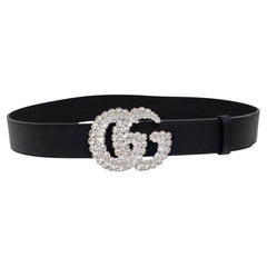 Gucci Black Leather Crystal Belt