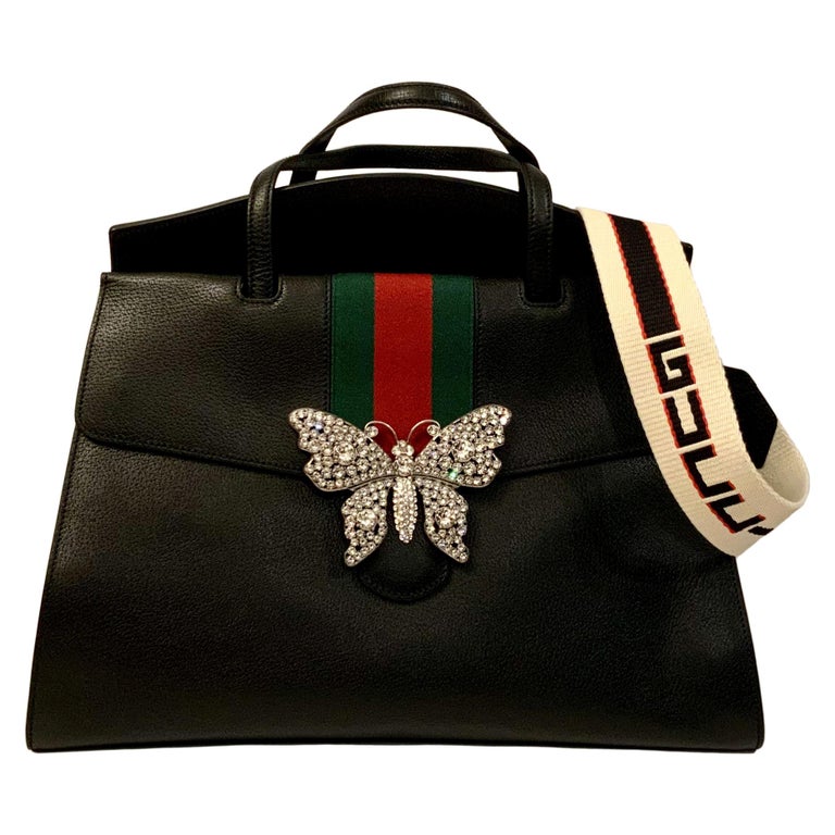 Gucci Black Leather Crystal Butterfly Linea Totem Large Bag at 1stDibs