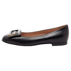 Gucci Black Leather Crystal Embellished G Ballet Flats