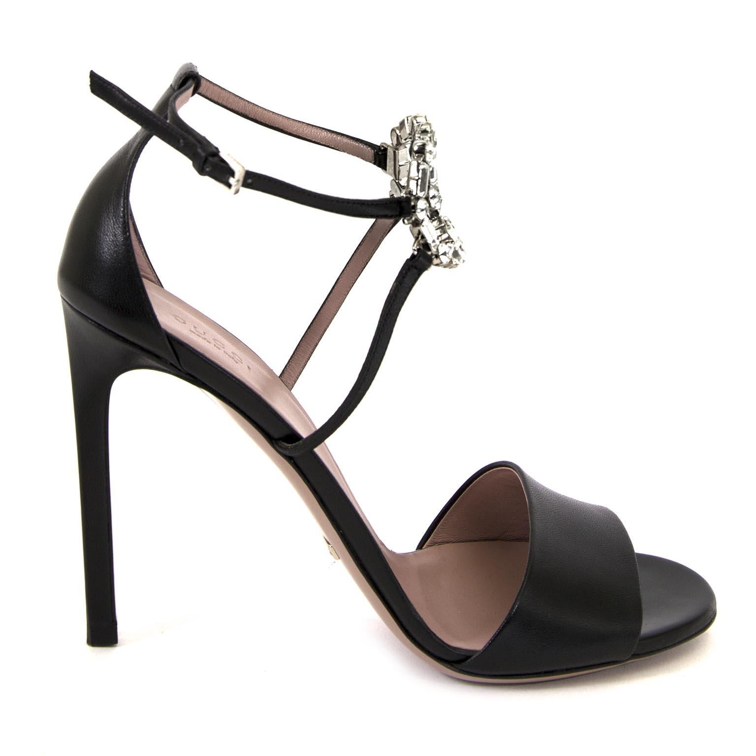 Gucci Black Leather Crystal Logo Ankle Strap Sandals at 1stDibs gucci ankle strap heels, gucci