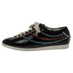 Gucci Black Leather Crystal Trim Sneakers Size 35