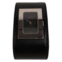 Gucci Black Leather Cuff Wrist Watch Mod. 7800 L