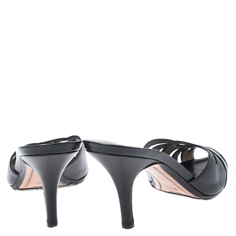 Gucci Black Leather Cutout Slide Sandals Size 36 1