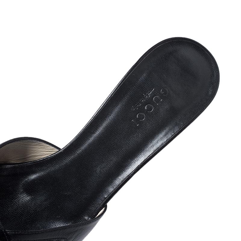 Gucci Black Leather Cutout Slide Sandals Size 36 3