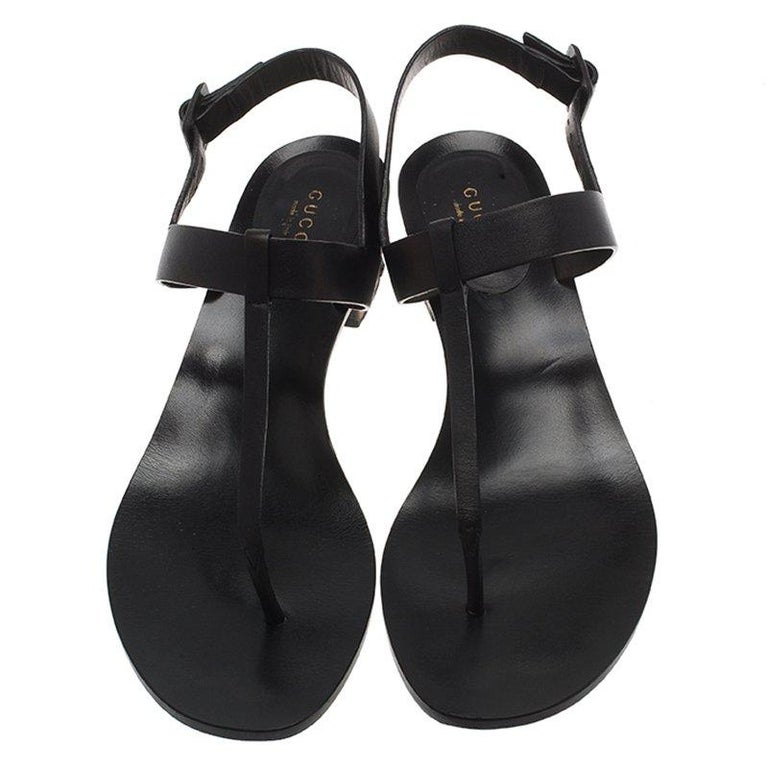 Gucci Black Leather Dahlia Bamboo Heel Thong Sandals Size 40 at 1stDibs ...