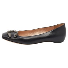 Gucci Black Leather Dionysus Accent Square Toe Ballet Flats Size 36