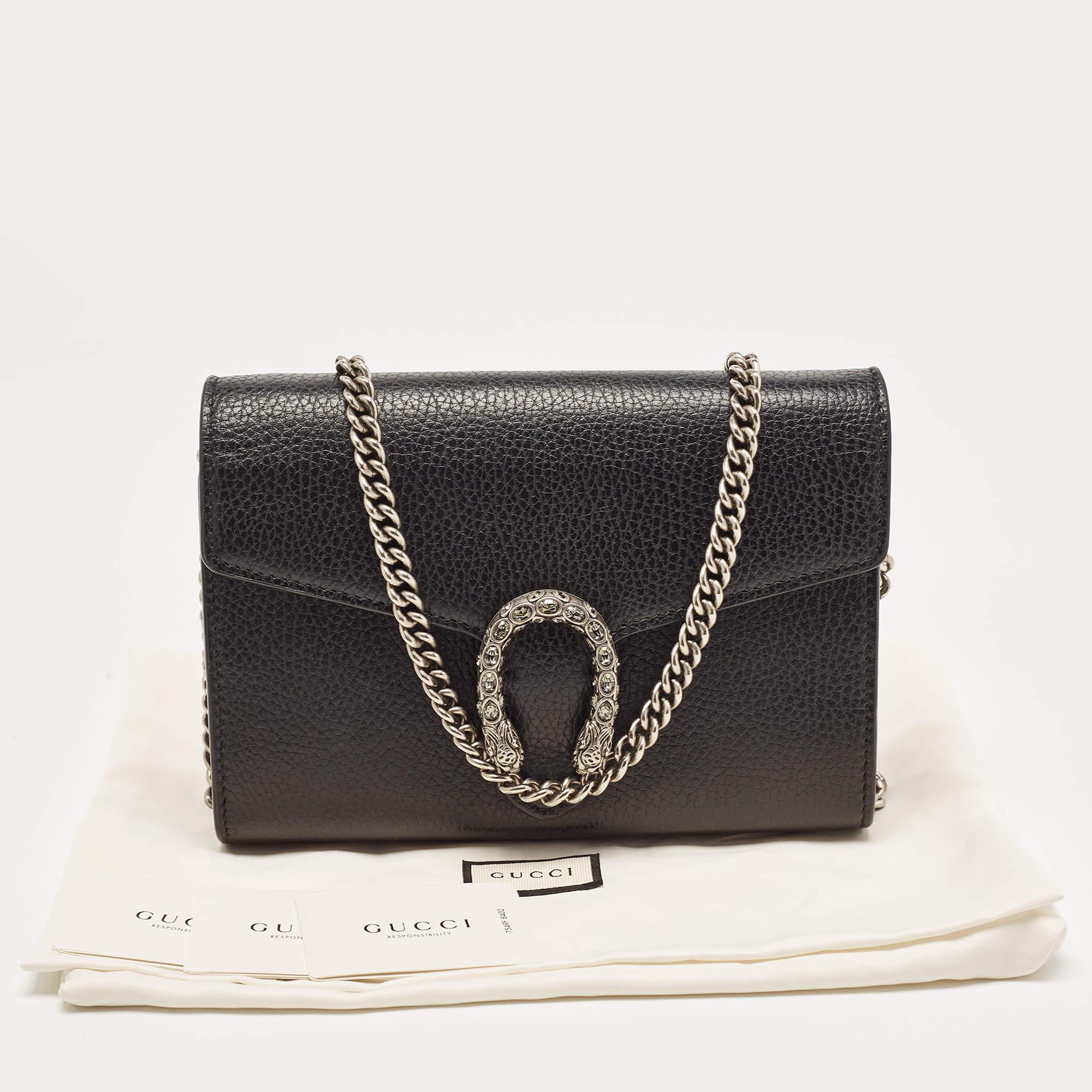 Gucci Black Leather Dionysus Crystals Wallet On Chain 8