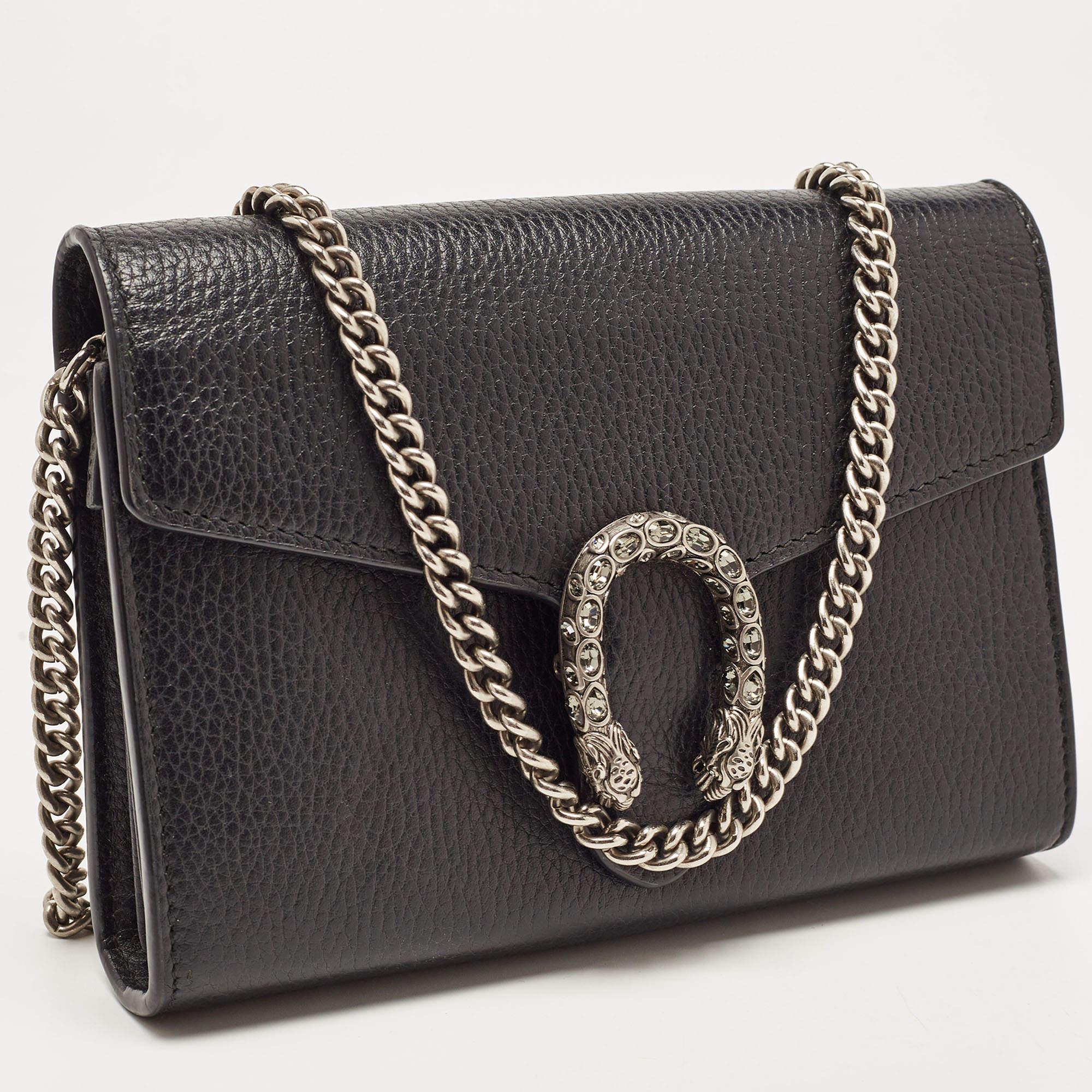 Gucci Black Leather Dionysus Crystals Wallet On Chain 4