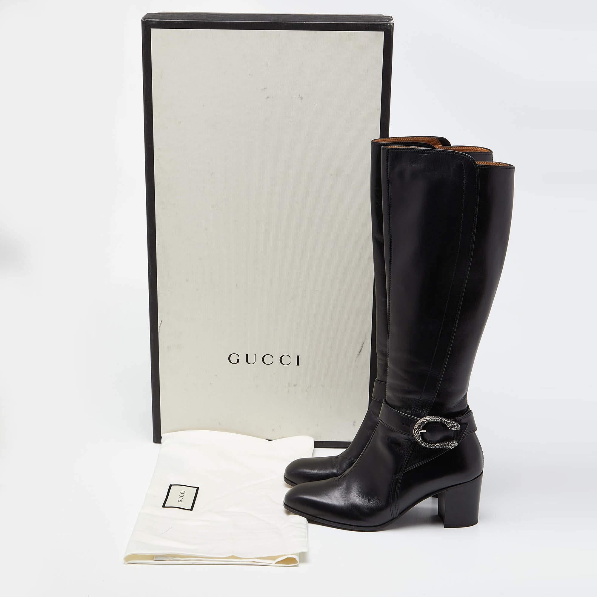 Gucci Black Leather Dionysus Elizabeth Calf Boots Size 38 For Sale 7