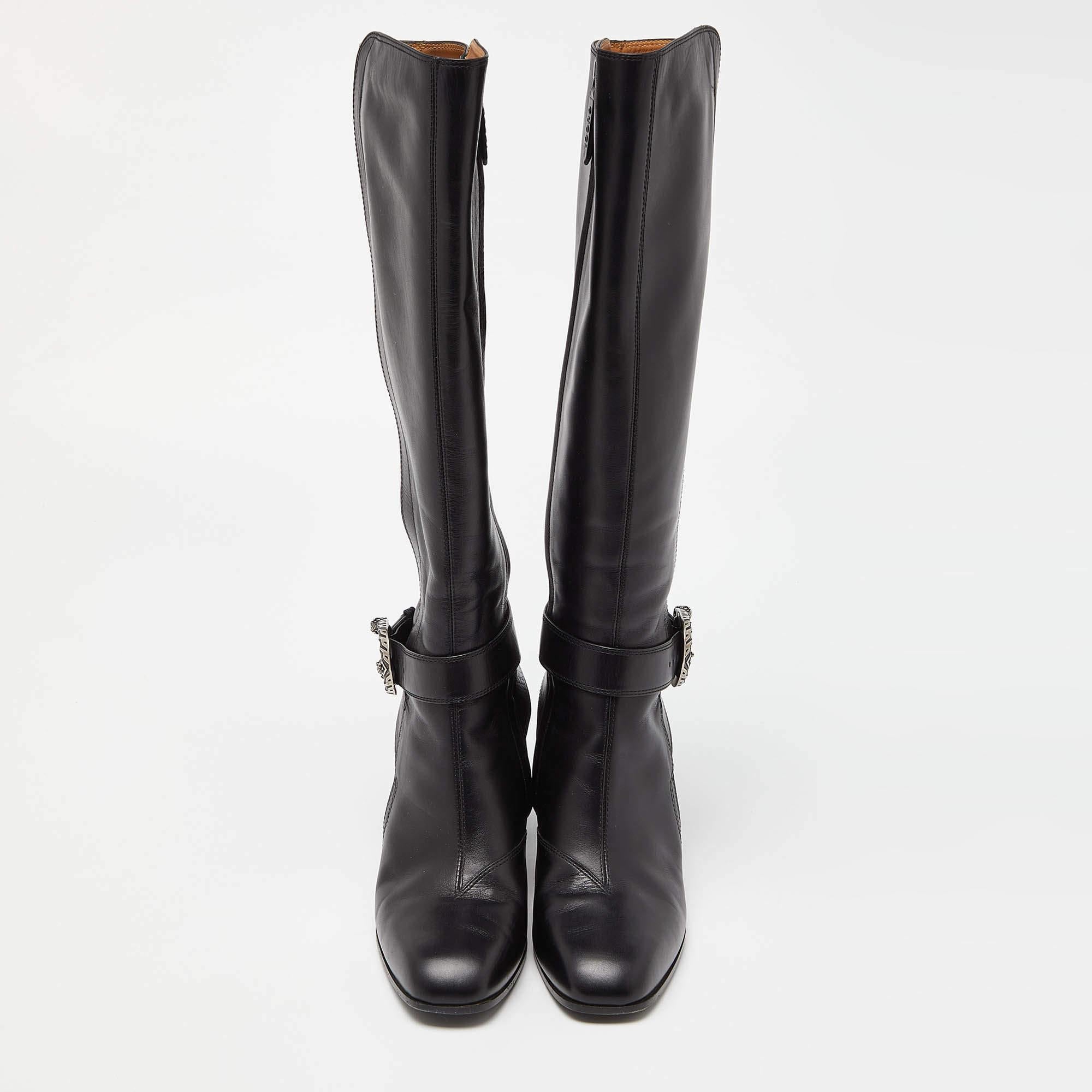 Gucci Black Leather Dionysus Elizabeth Calf Boots Size 38 In Good Condition In Dubai, Al Qouz 2