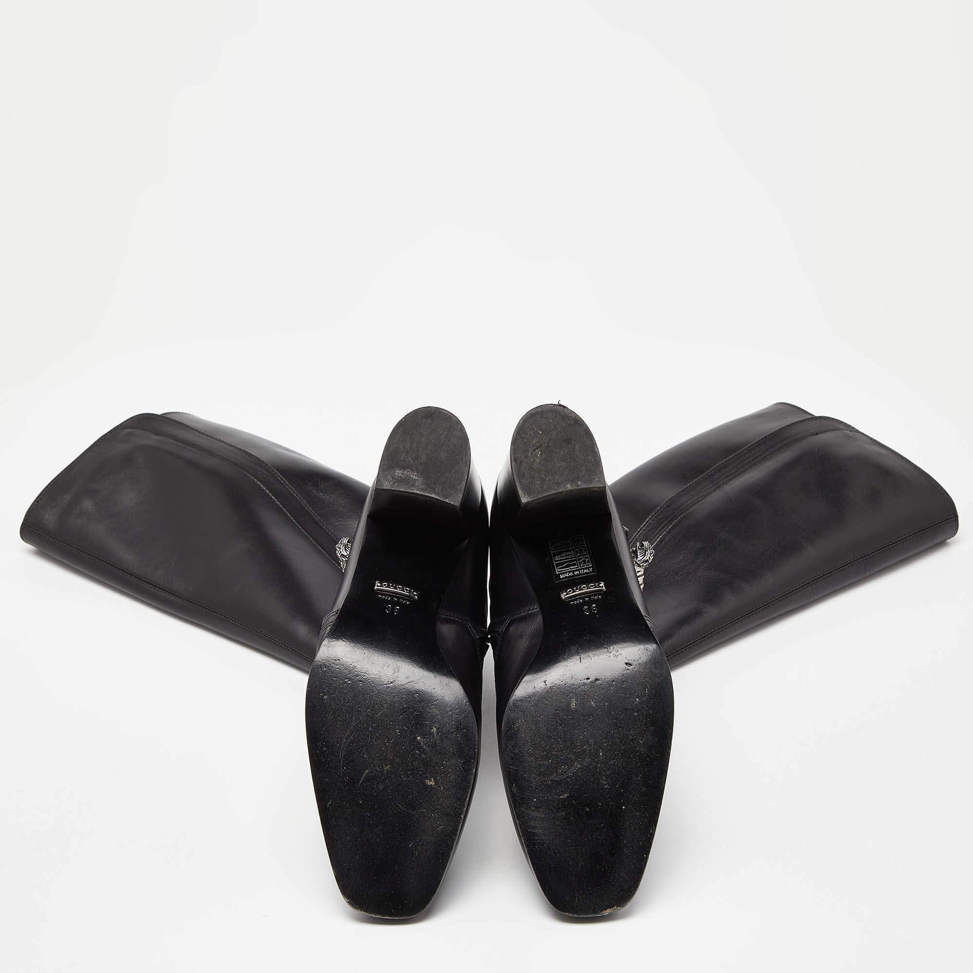 Gucci Black Leather Dionysus Elizabeth Calf Boots Size 38 In Good Condition For Sale In Dubai, Al Qouz 2
