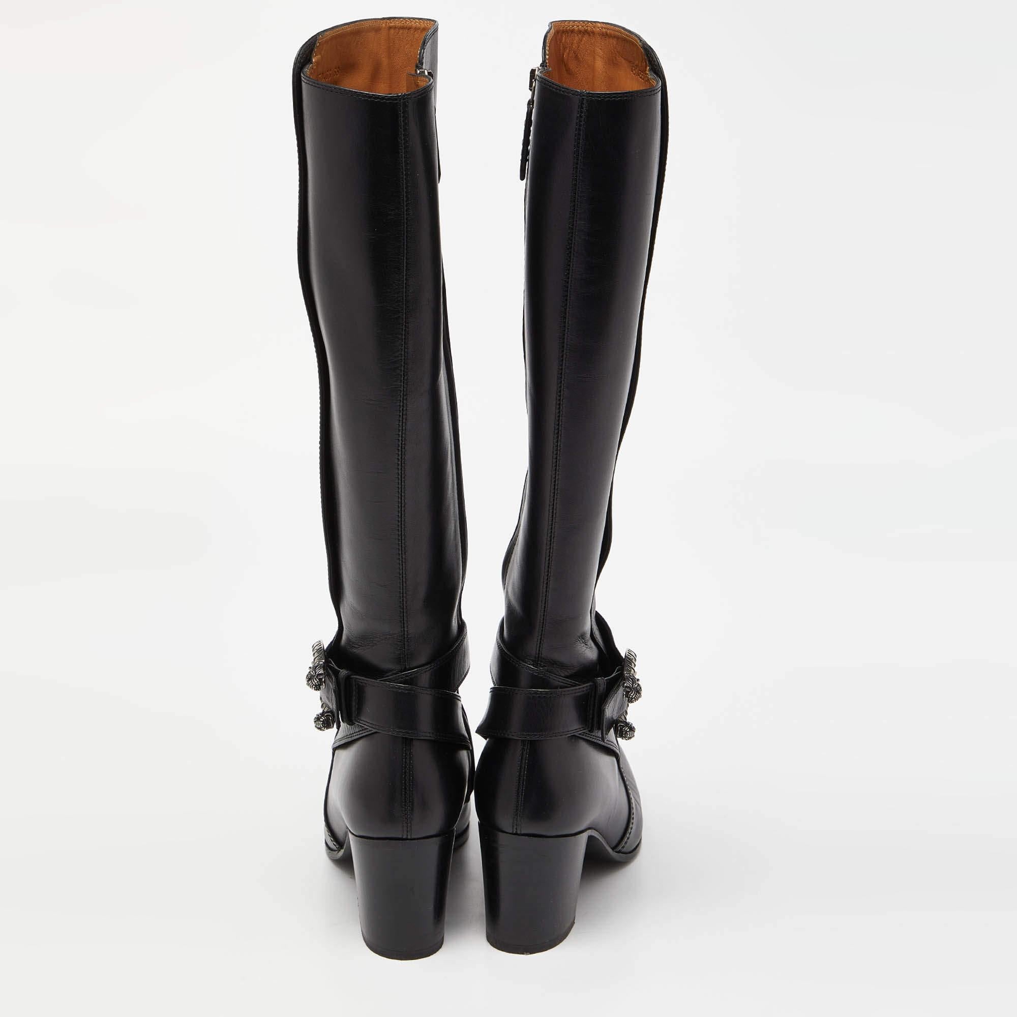 Gucci Black Leather Dionysus Elizabeth Calf Boots Size 38 1