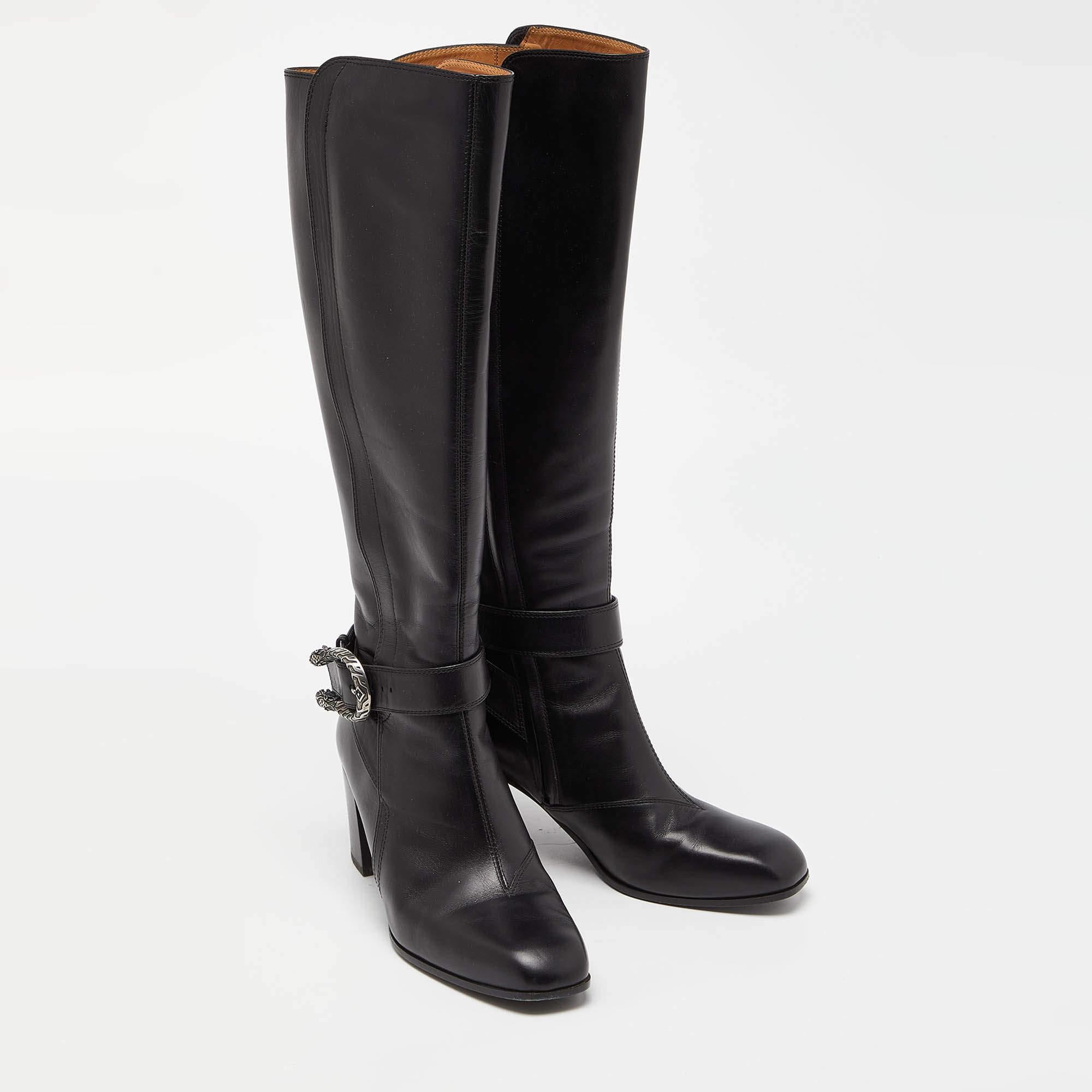  Gucci Black Leather Dionysus Elizabeth Calf Boots Size 38 For Sale 3