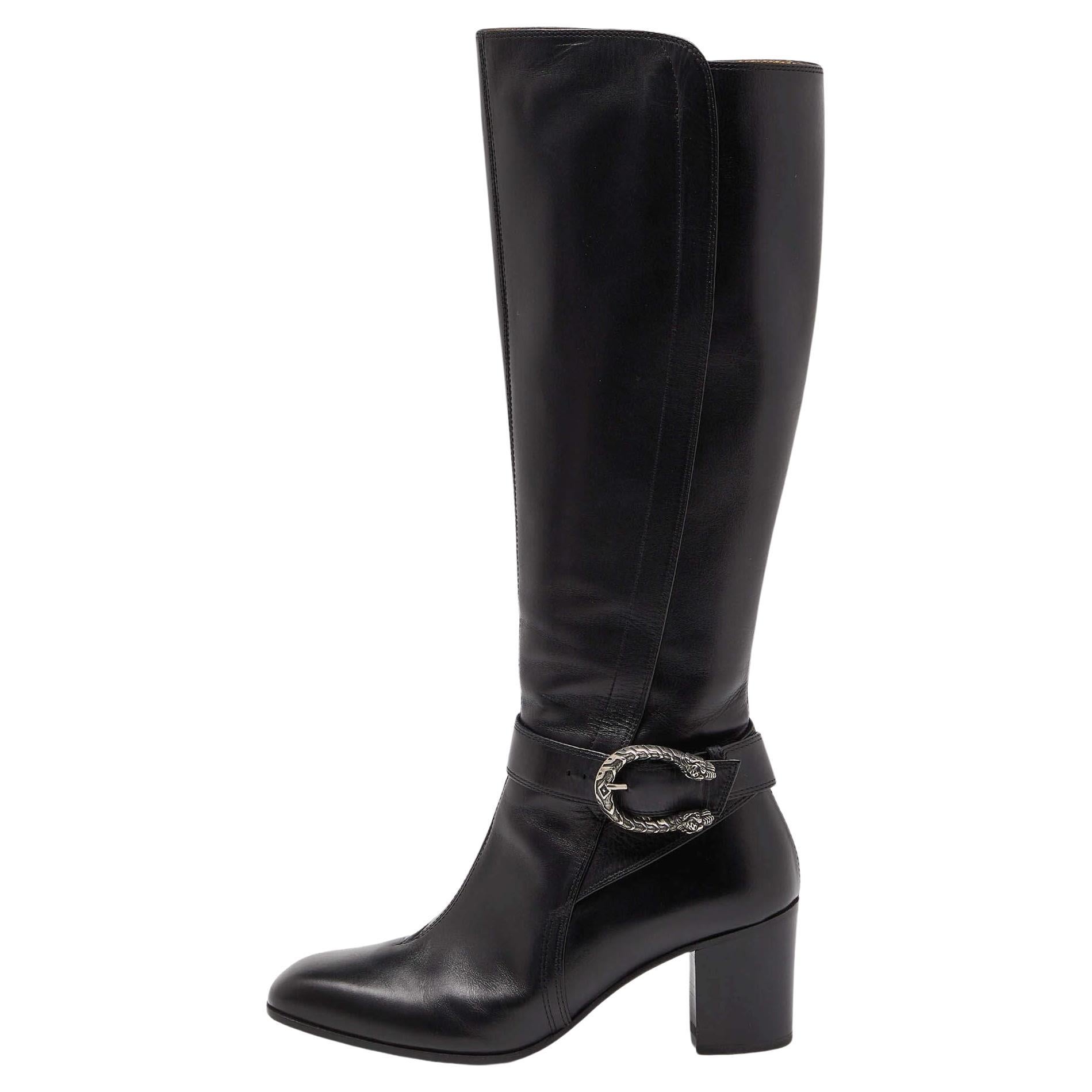  Gucci Black Leather Dionysus Elizabeth Calf Boots Size 38 For Sale