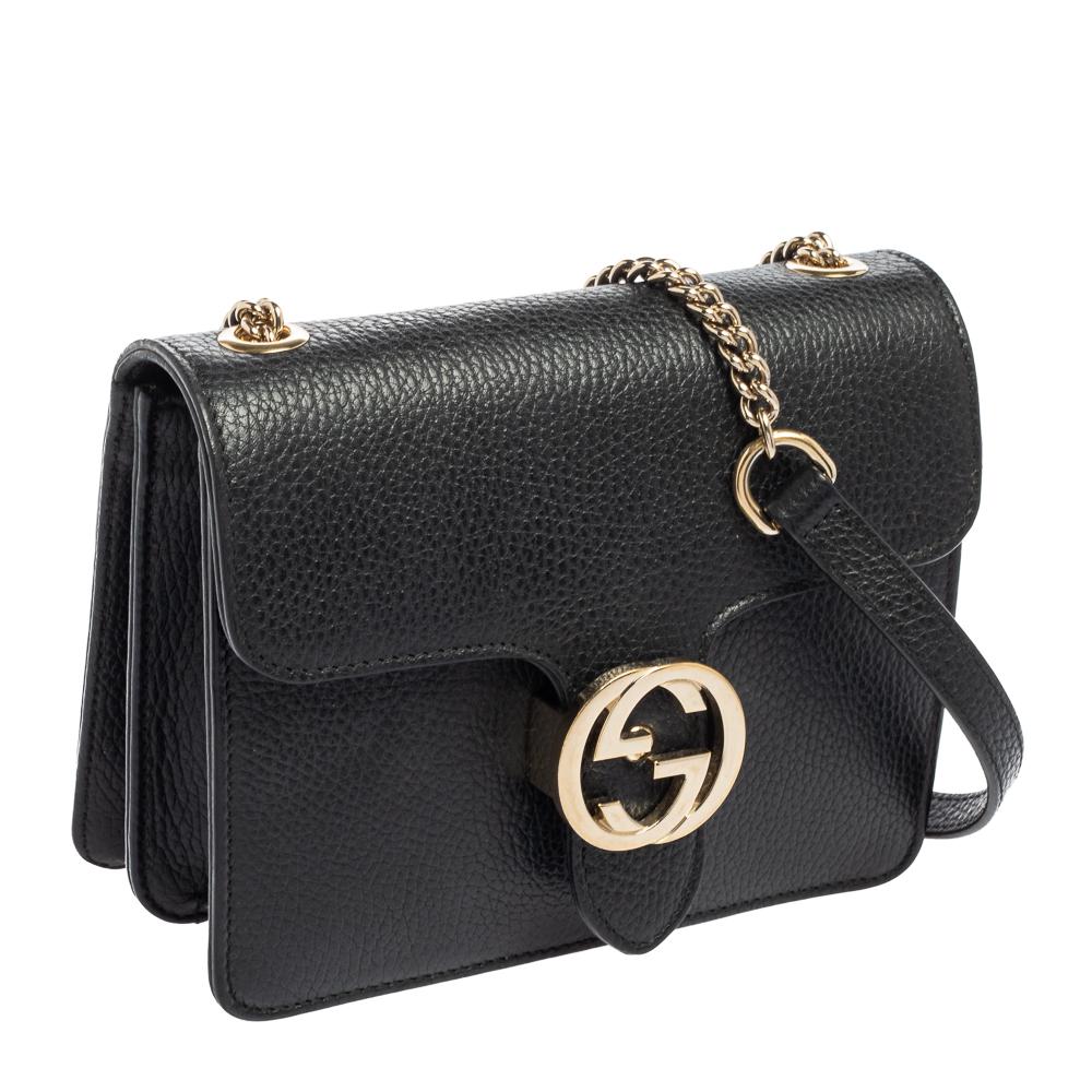 Gucci Black Leather Dollar Interlocking G Crossbody Bag 3