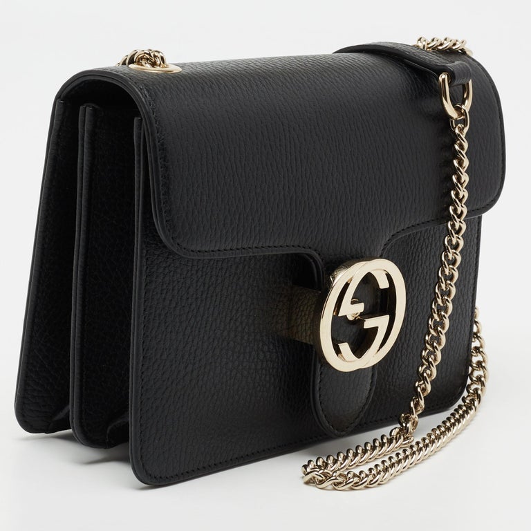 Gucci Black Leather Dollar Interlocking G Crossbody Bag For Sale at 1stDibs