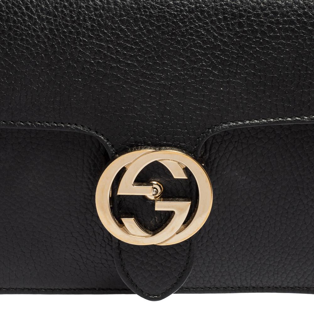 Gucci Black Leather Dollar Interlocking G Crossbody Bag 2