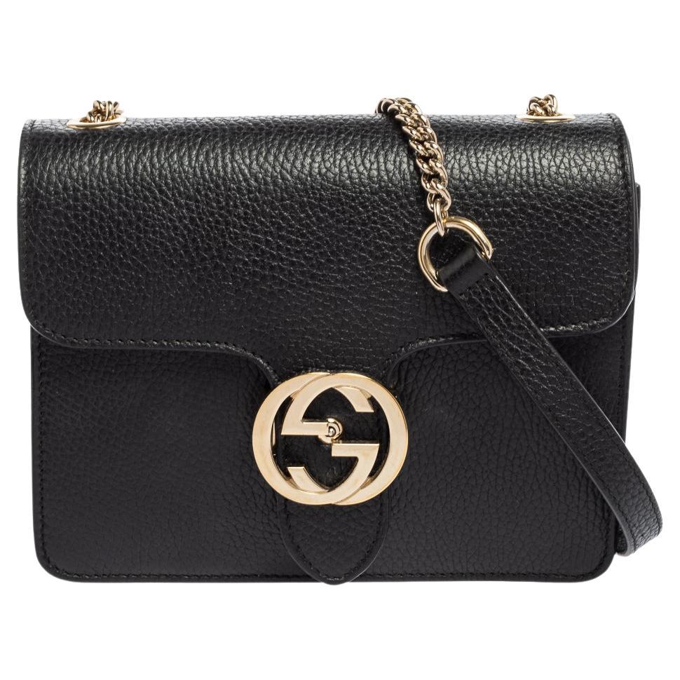 Gucci Black Leather Dollar Interlocking G Crossbody Bag