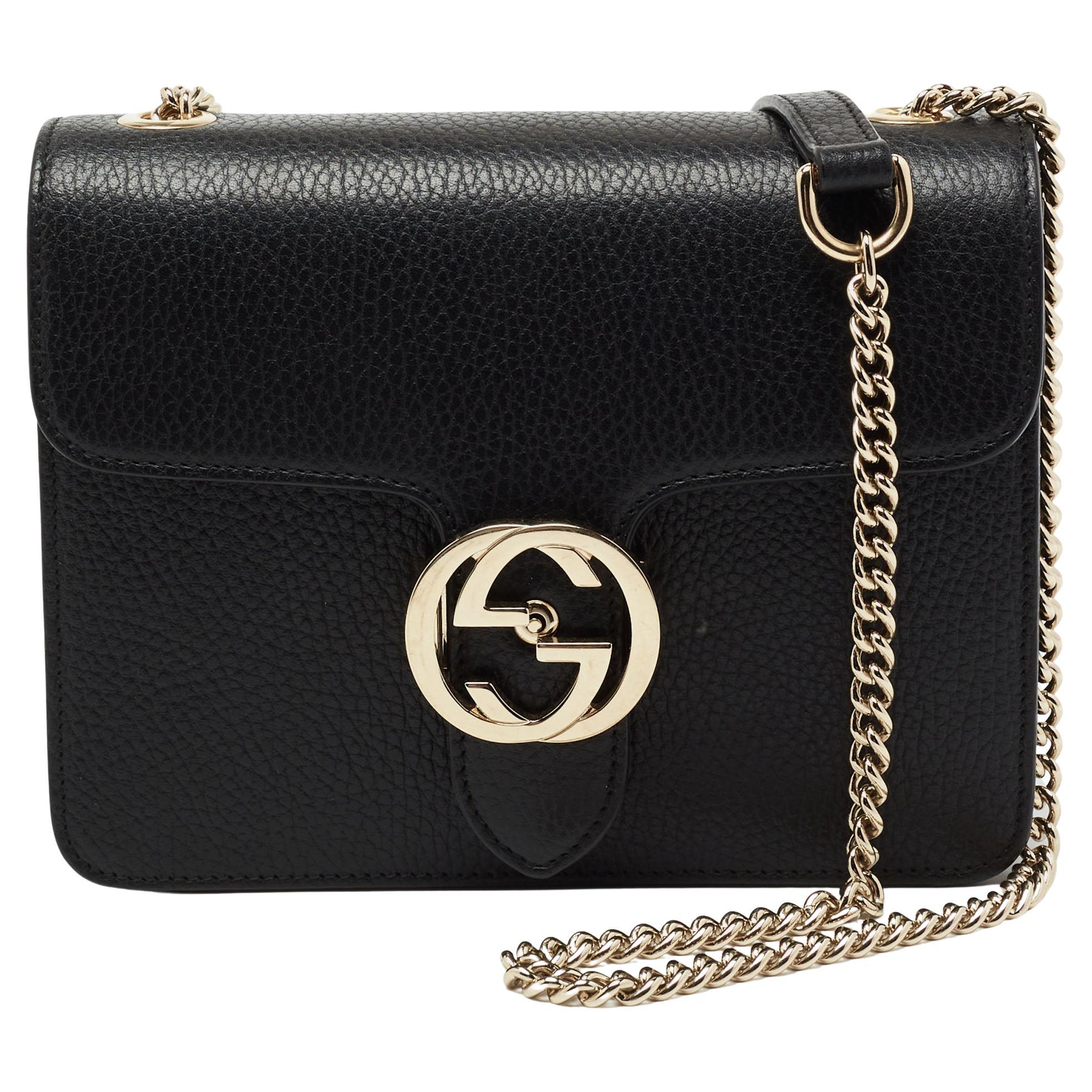 Gucci Black Leather Dollar Interlocking G Crossbody Bag For Sale at 1stDibs