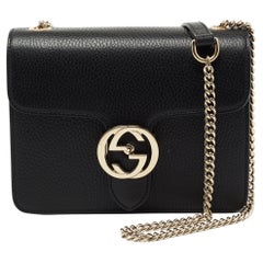 Gucci Black Leather Dollar Interlocking G Crossbody Bag