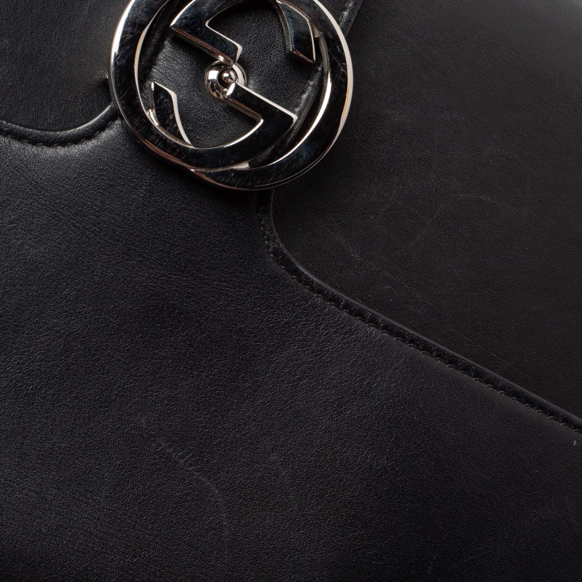 Gucci Black Leather Dollar Interlocking G Shoulder Bag 11