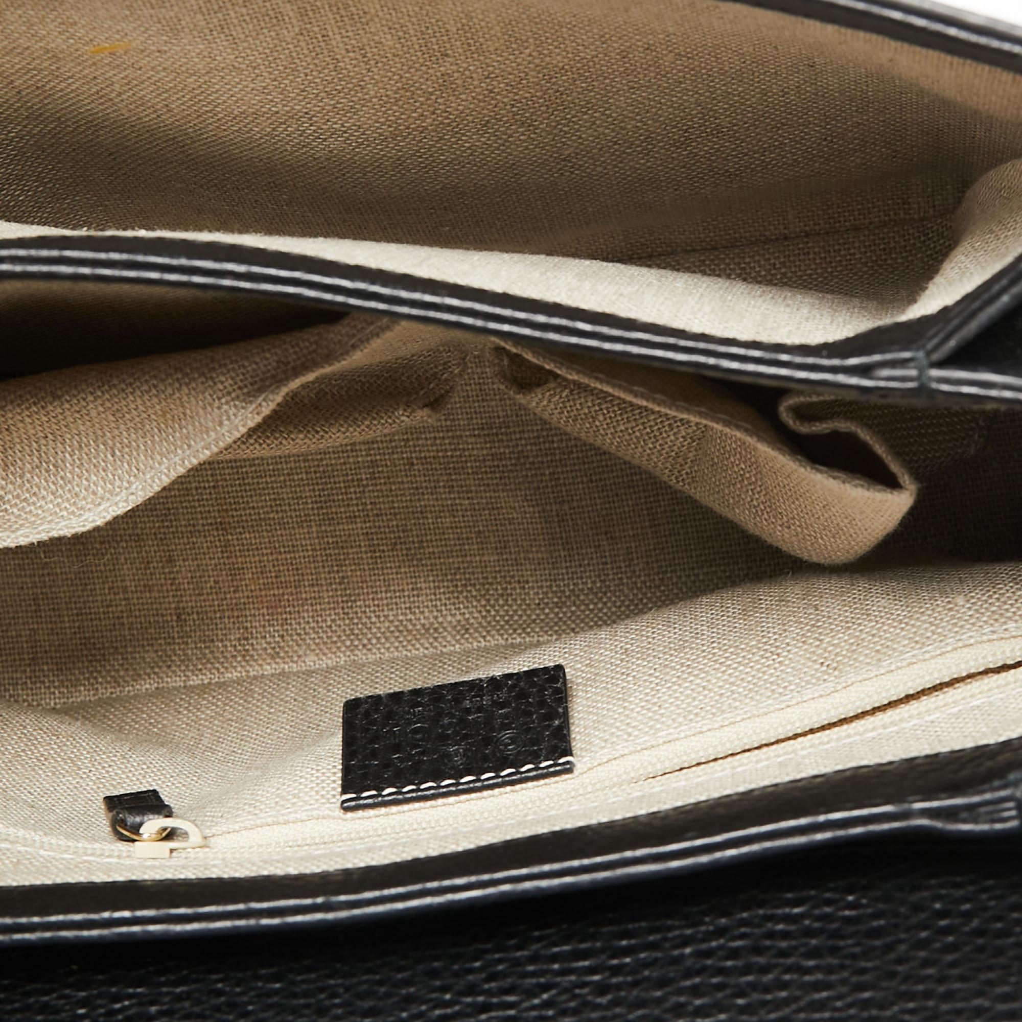 Gucci Black Leather Dollar Interlocking G Top Handle Bag 6