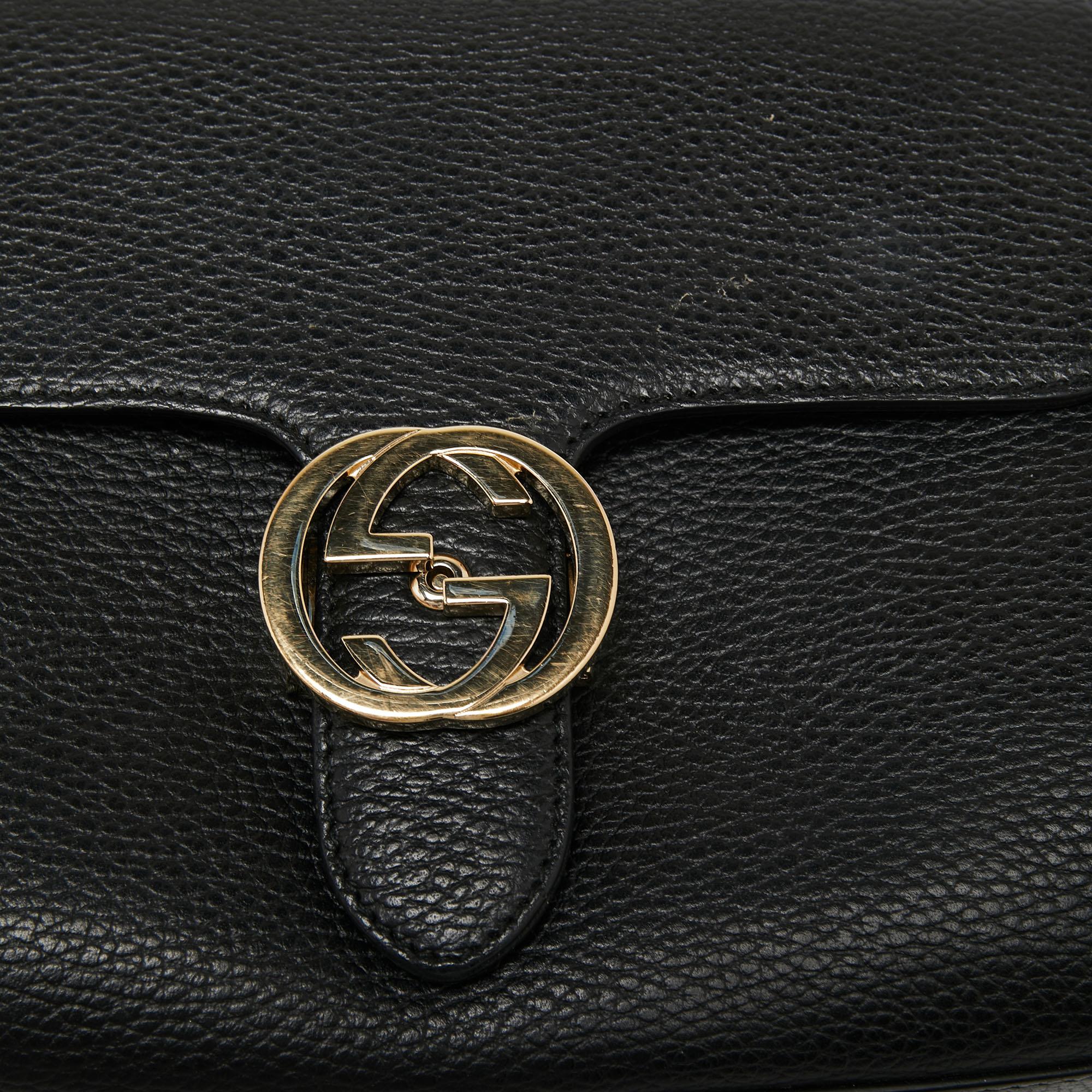 Gucci Black Leather Dollar Interlocking G Top Handle Bag 3