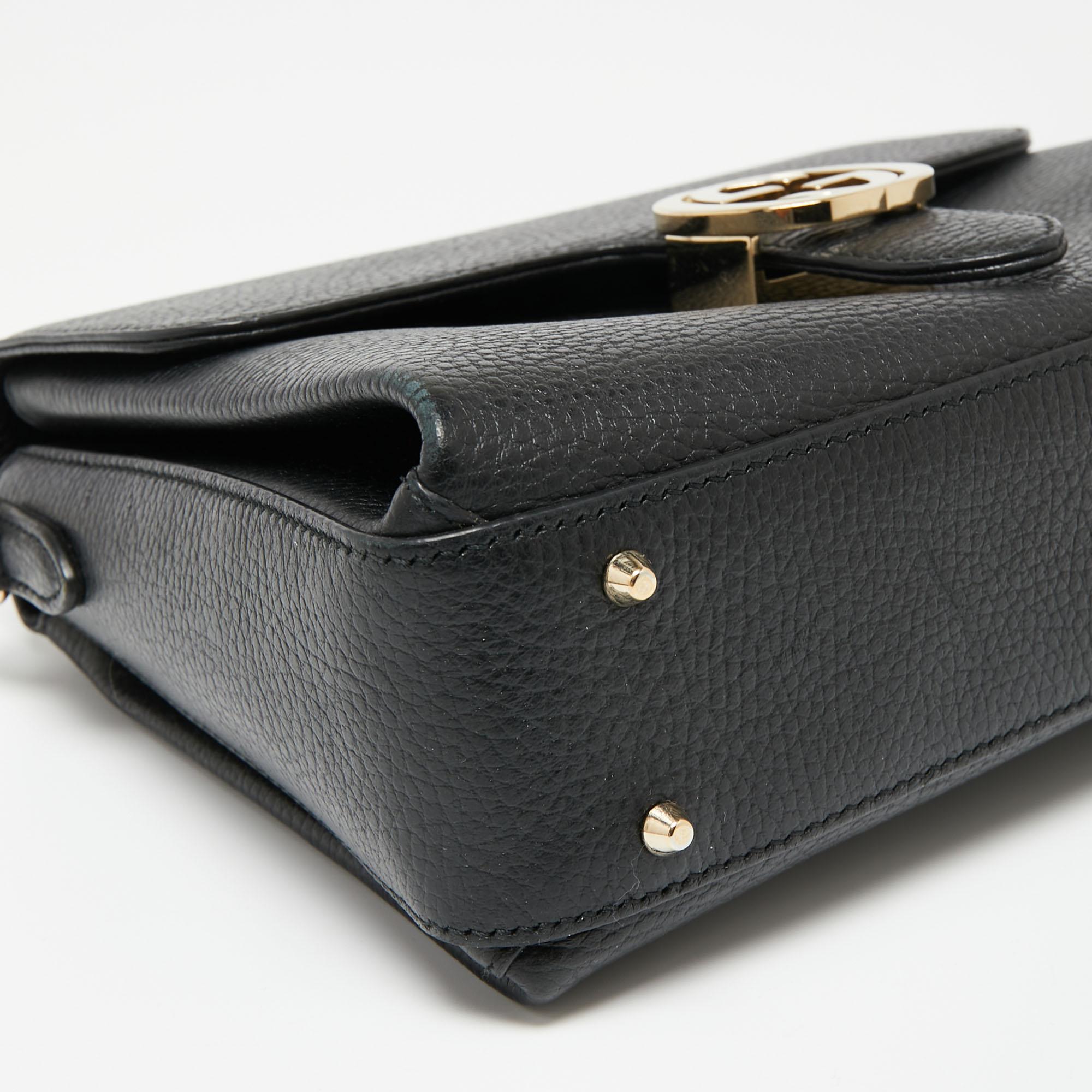 Gucci Black Leather Dollar Interlocking G Top Handle Bag 4