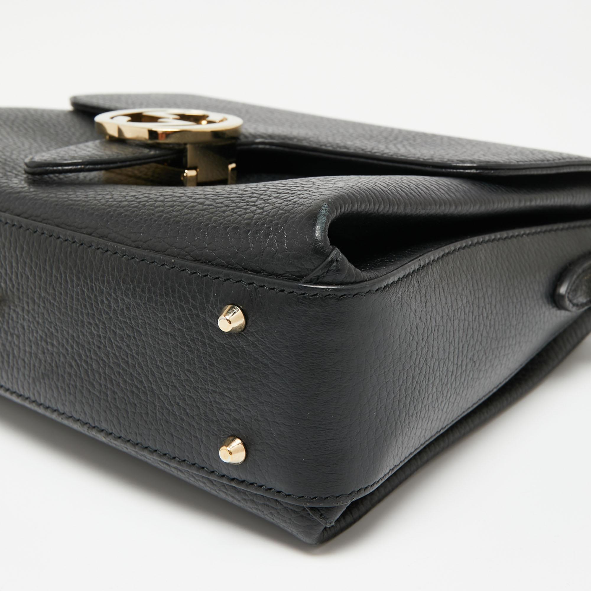 Gucci Black Leather Dollar Interlocking G Top Handle Bag 5