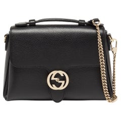 Gucci Black Leather Dollar Interlocking G Top Handle Bag