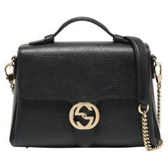 Gucci Black Leather Dollar Interlocking G Top Handle Bag