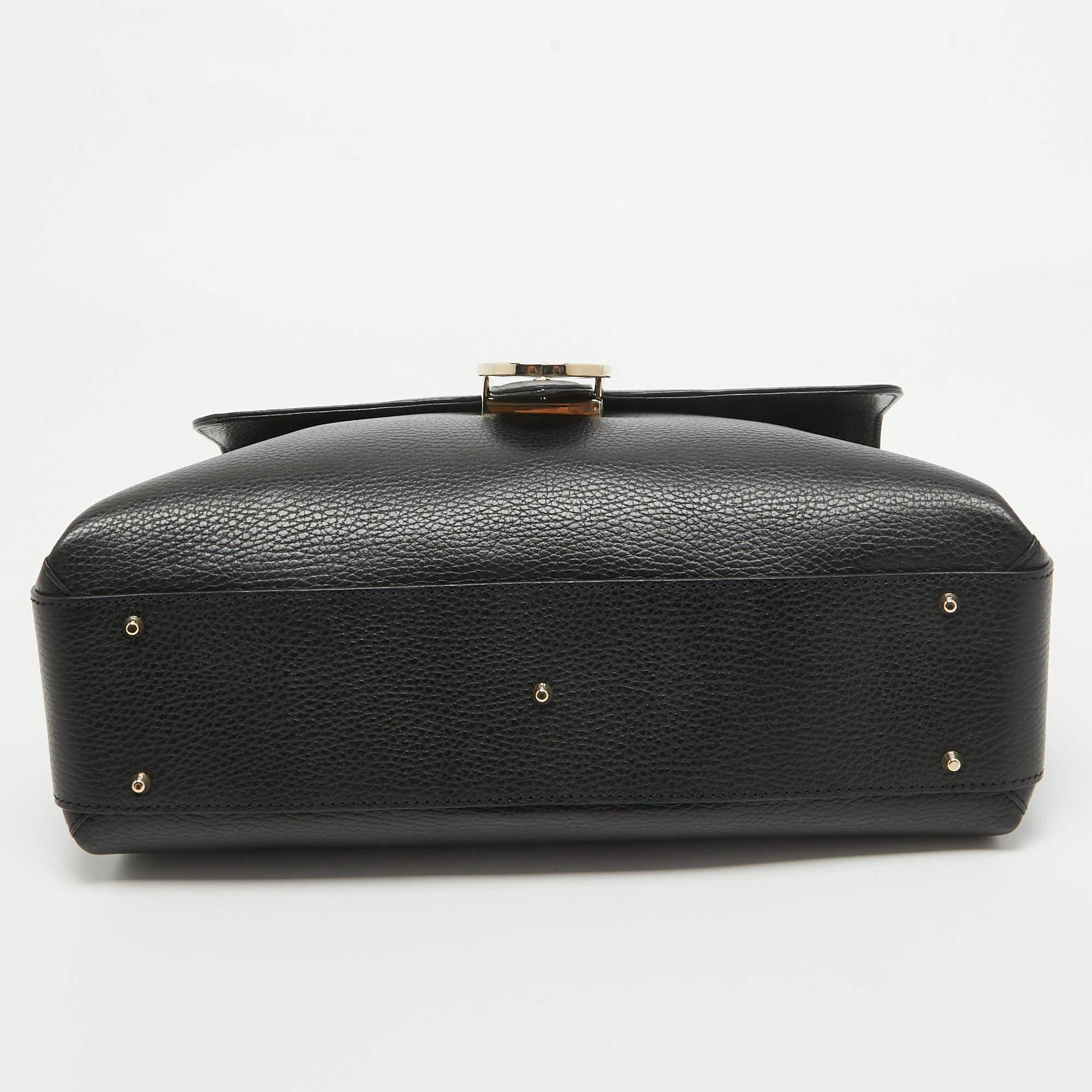 Gucci Black Leather Doller Interlocking G Top Handle Bag 10
