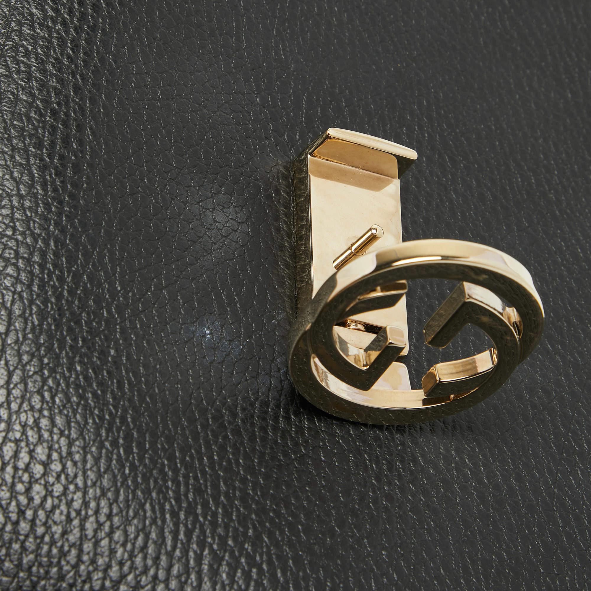 Gucci Black Leather Doller Interlocking G Top Handle Bag For Sale 11