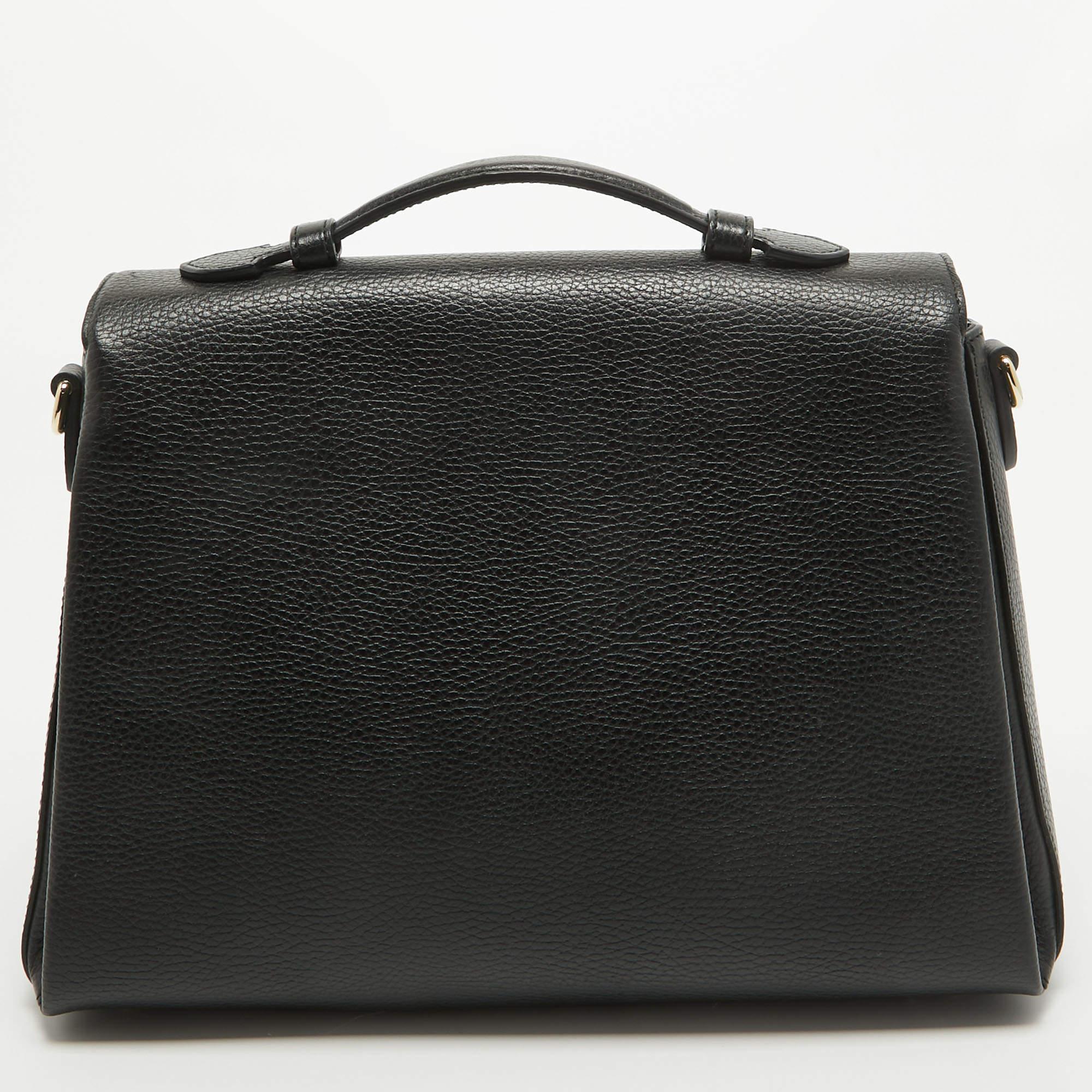 Gucci Black Leather Doller Interlocking G Top Handle Bag 11