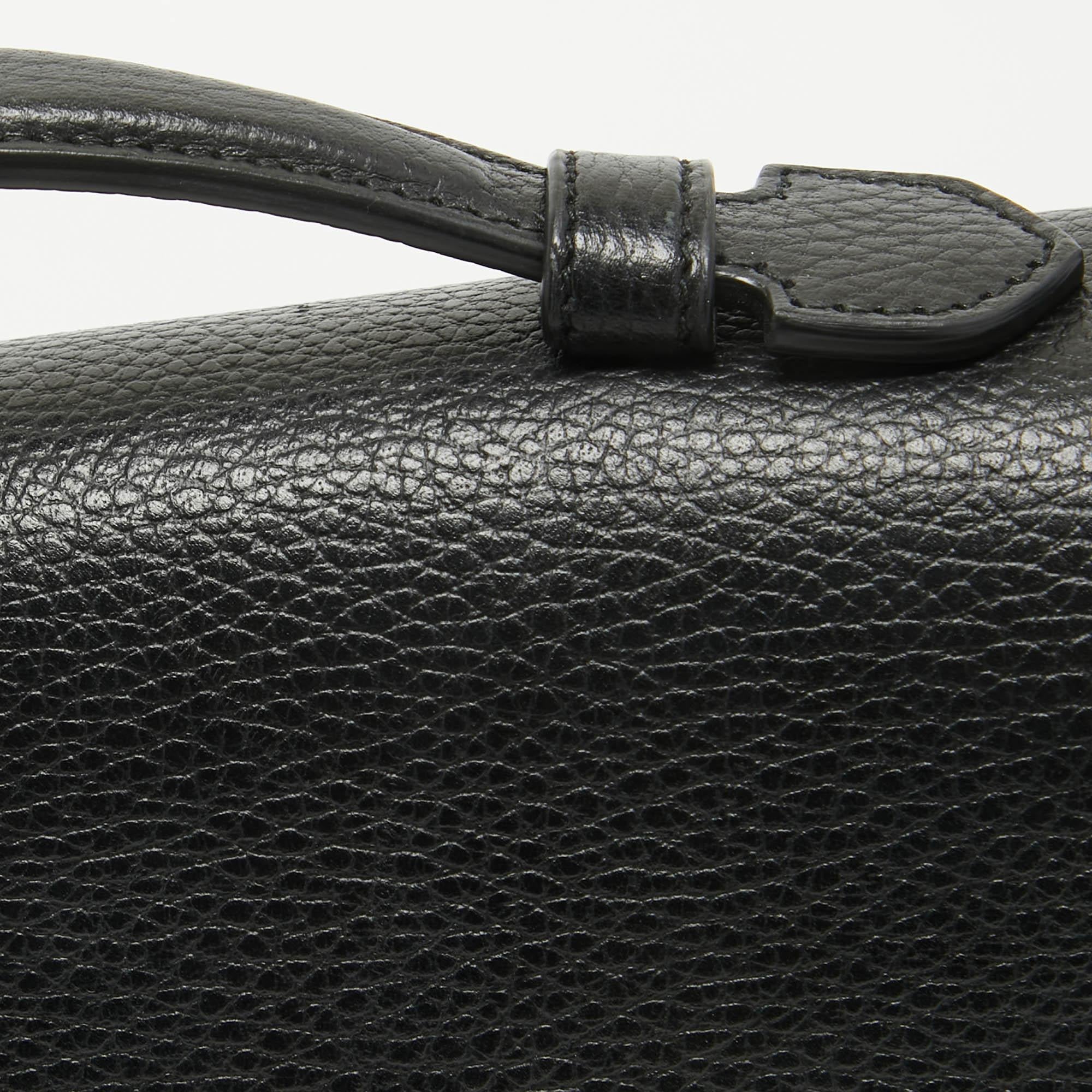 Women's Gucci Black Leather Doller Interlocking G Top Handle Bag