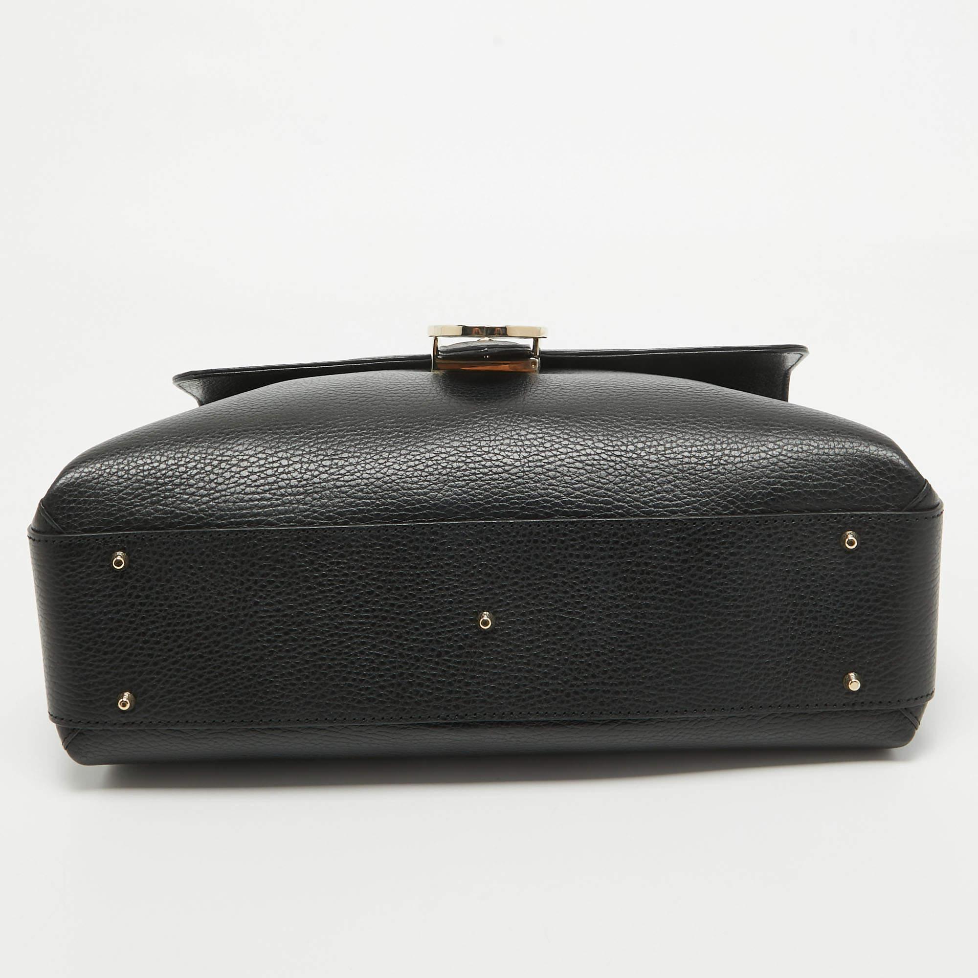 Gucci Black Leather Doller Interlocking G Top Handle Bag For Sale 1