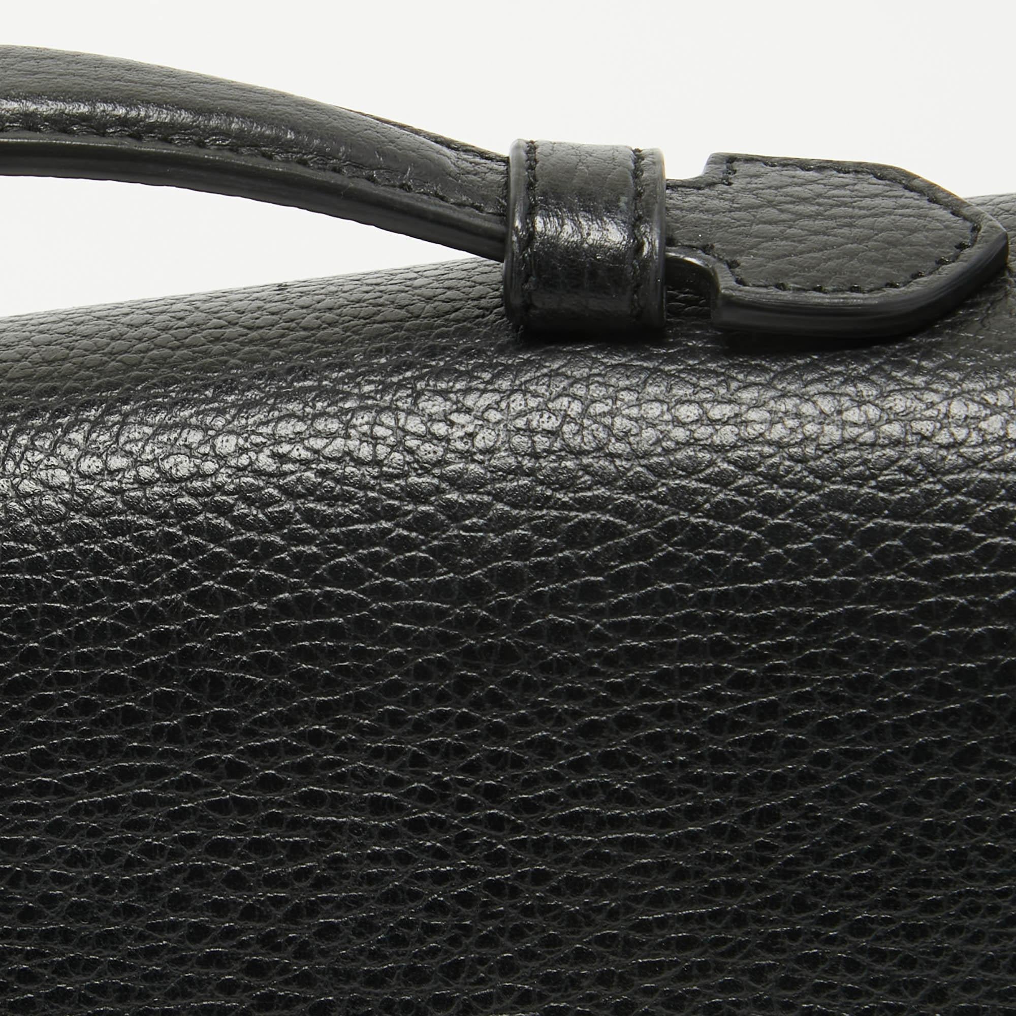 Gucci Black Leather Doller Interlocking G Top Handle Bag For Sale 3