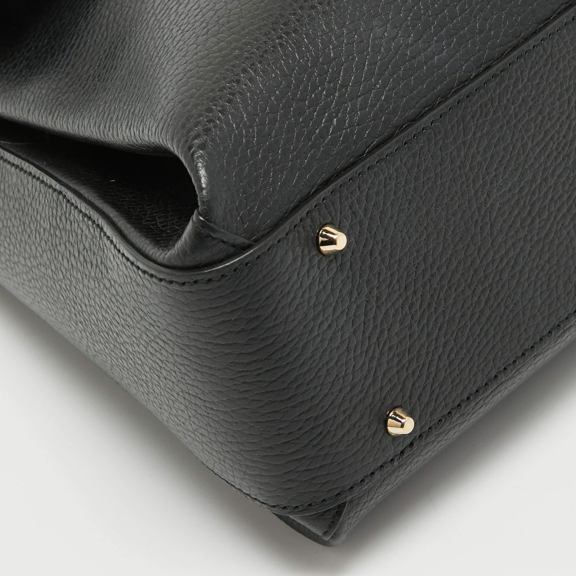 Gucci Black Leather Doller Interlocking G Top Handle Bag For Sale 4
