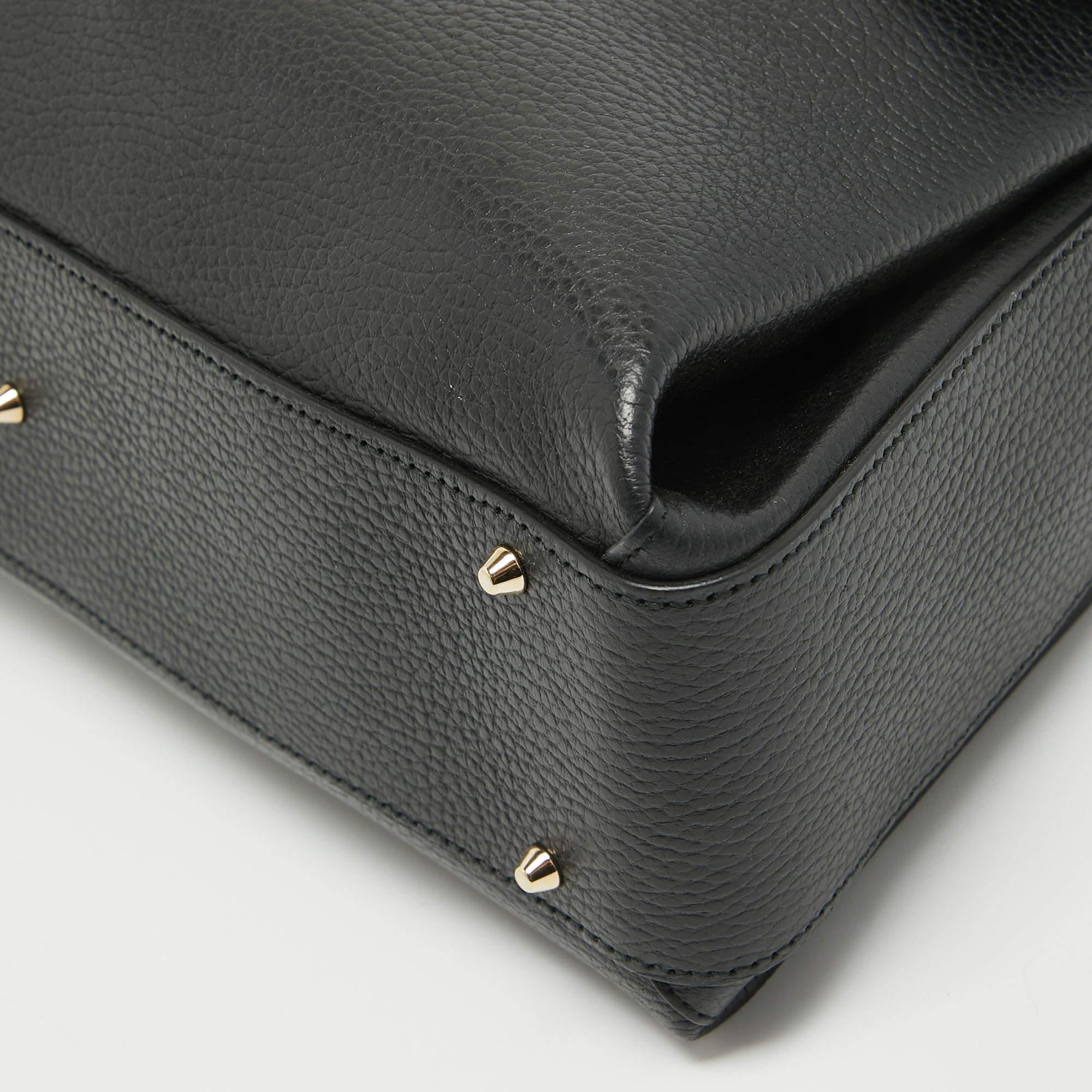 Gucci Black Leather Doller Interlocking G Top Handle Bag For Sale 5