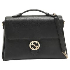 Gucci Black Leather Doller Interlocking G Top Handle Bag