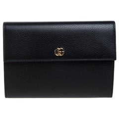 Gucci Black Leather Double GG Flap Clutch