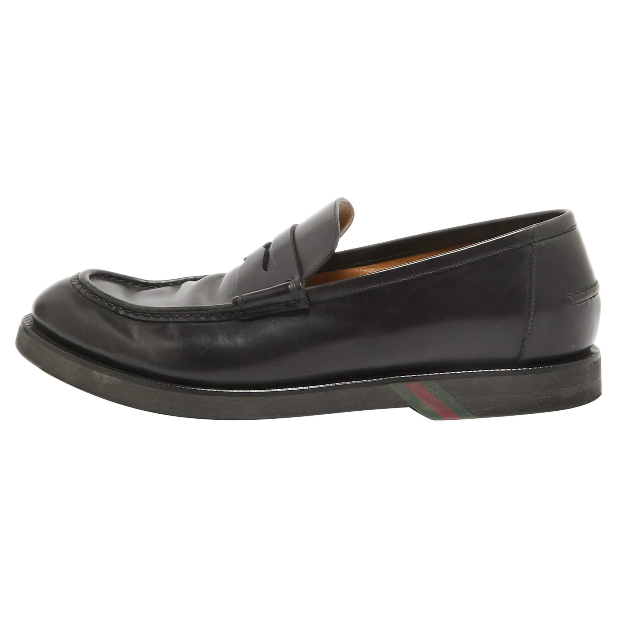 Gucci Black Leather Driver Loafers Size 43