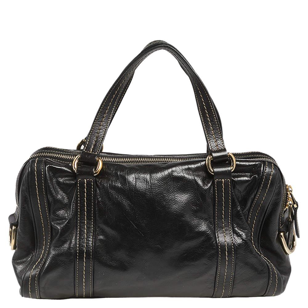 Gucci Black Leather Duchessa Boston Bag For Sale 1