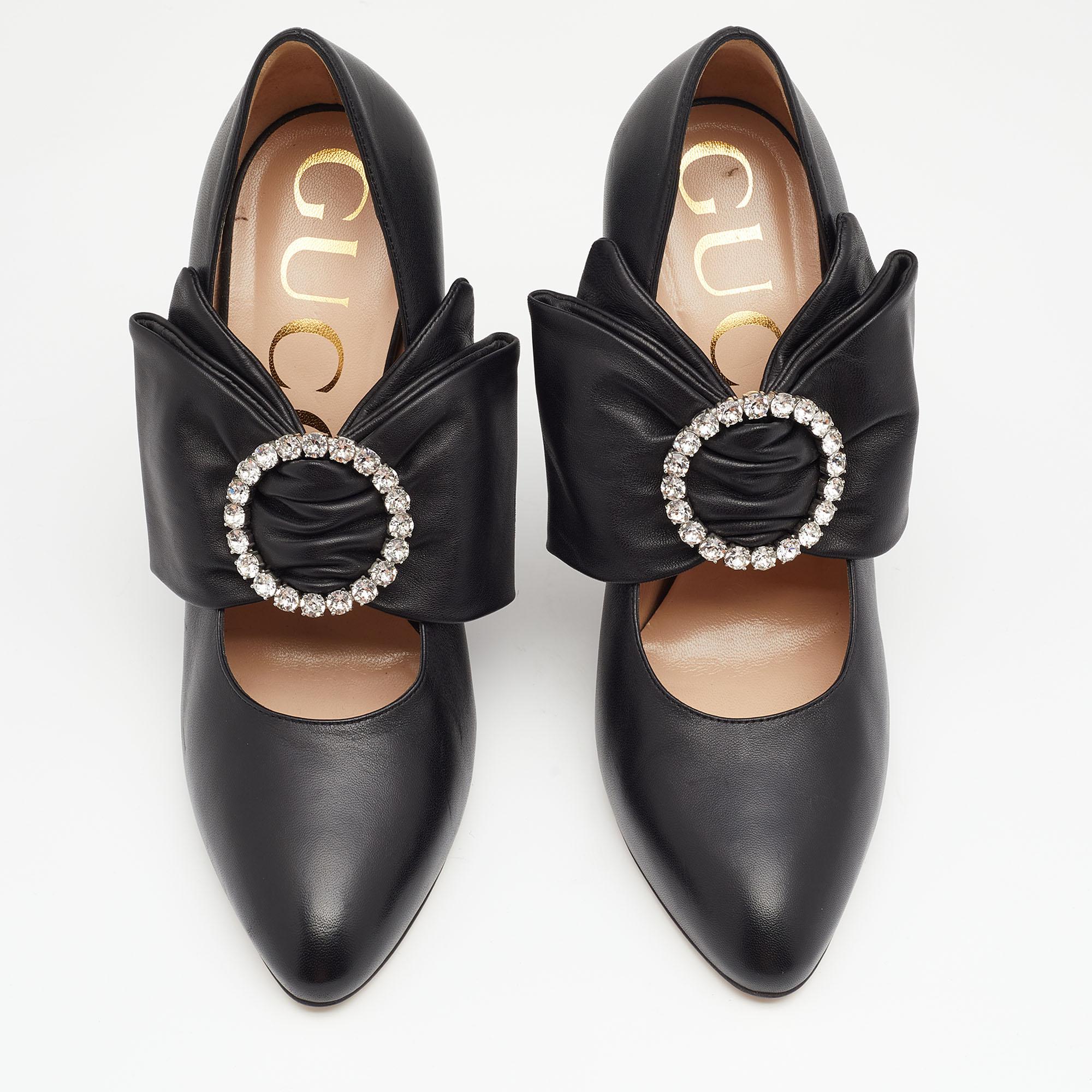 Gucci Black Leather Elaisa Removable Crystal Embellished Bow Strap
