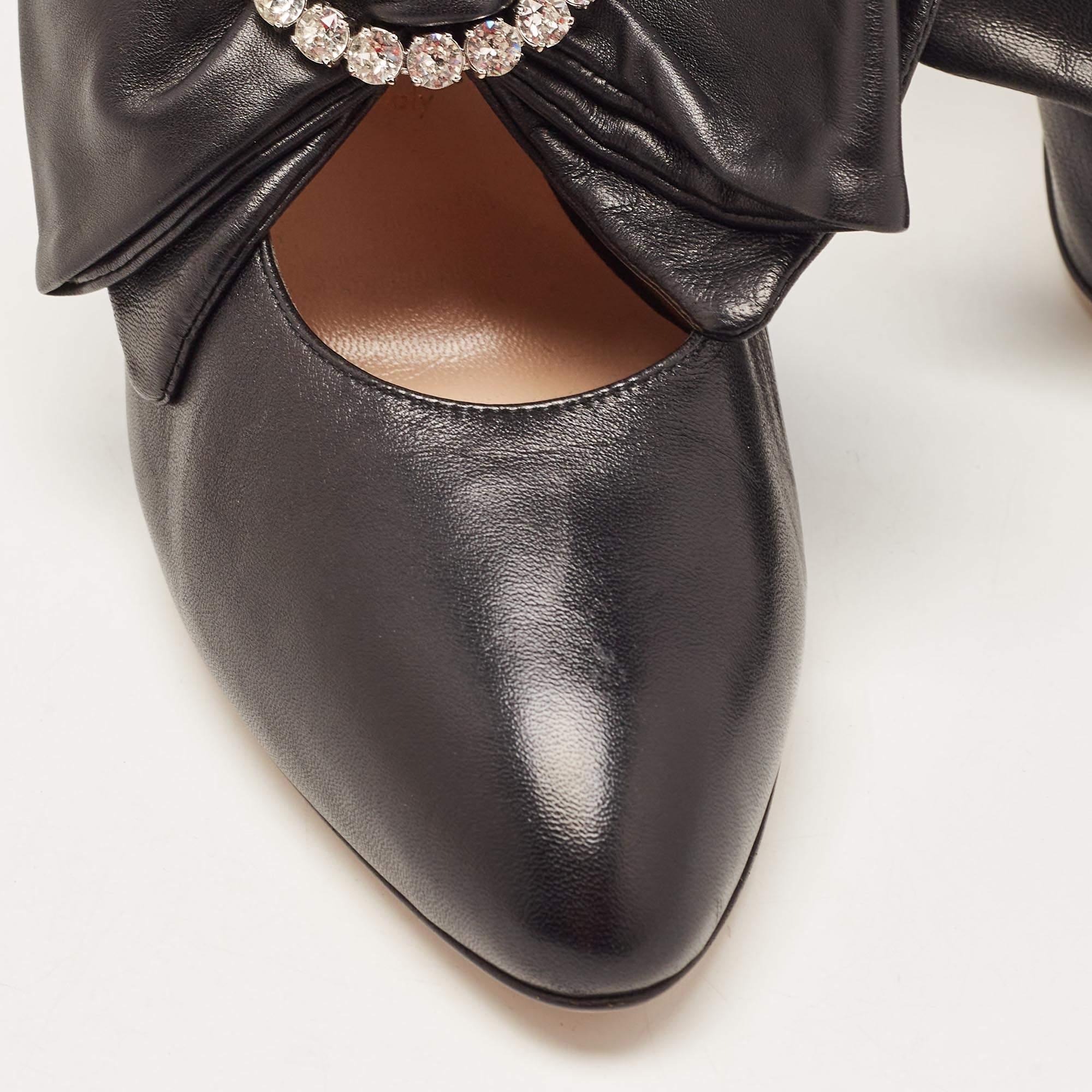 Gucci Black Leather Elaisa Removable Crystal Embellished Bow Strap Pumps Size 37 For Sale 1
