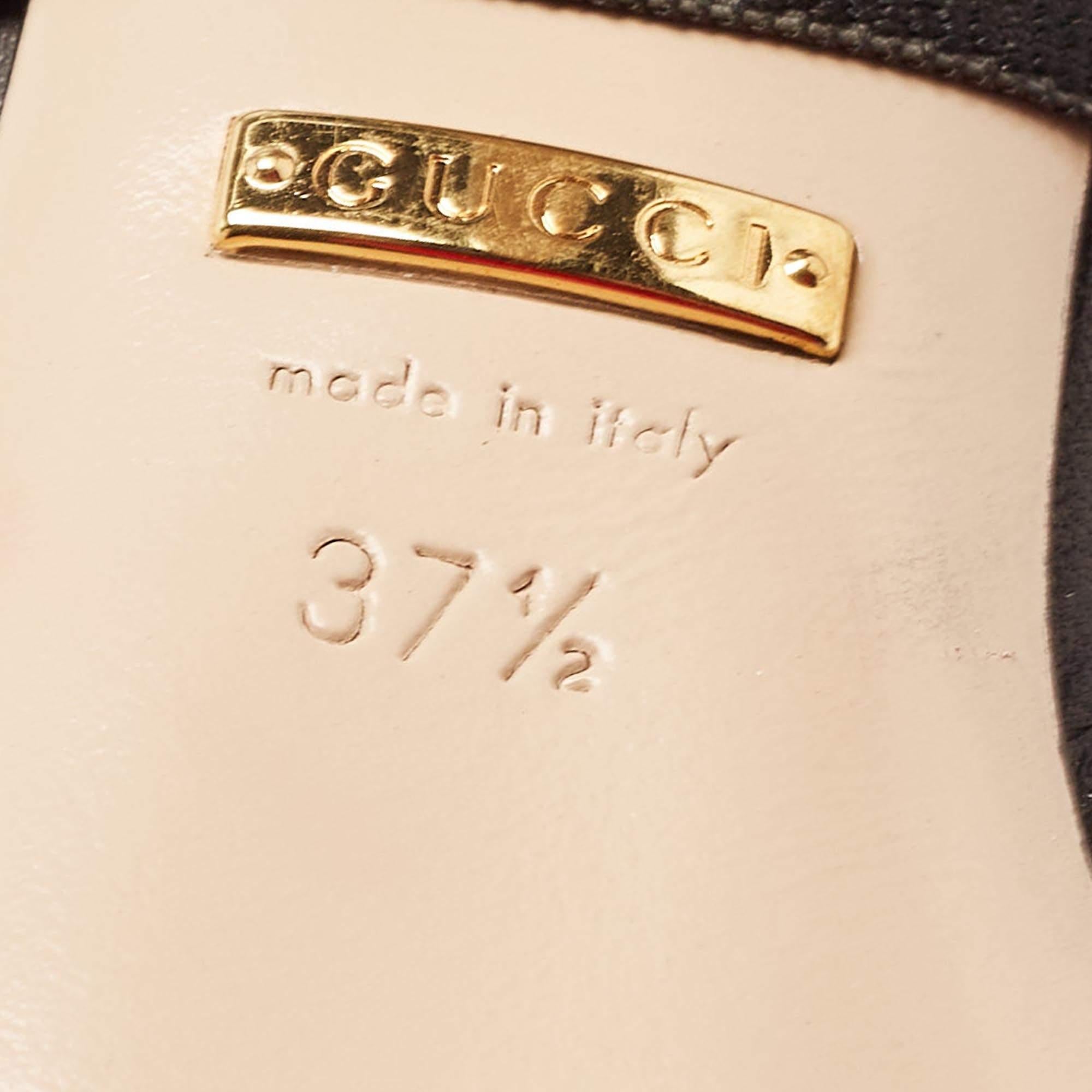 Gucci Black Leather Elaisa Removable Crystal Embellished Bow Strap Pumps Size 37 For Sale 4