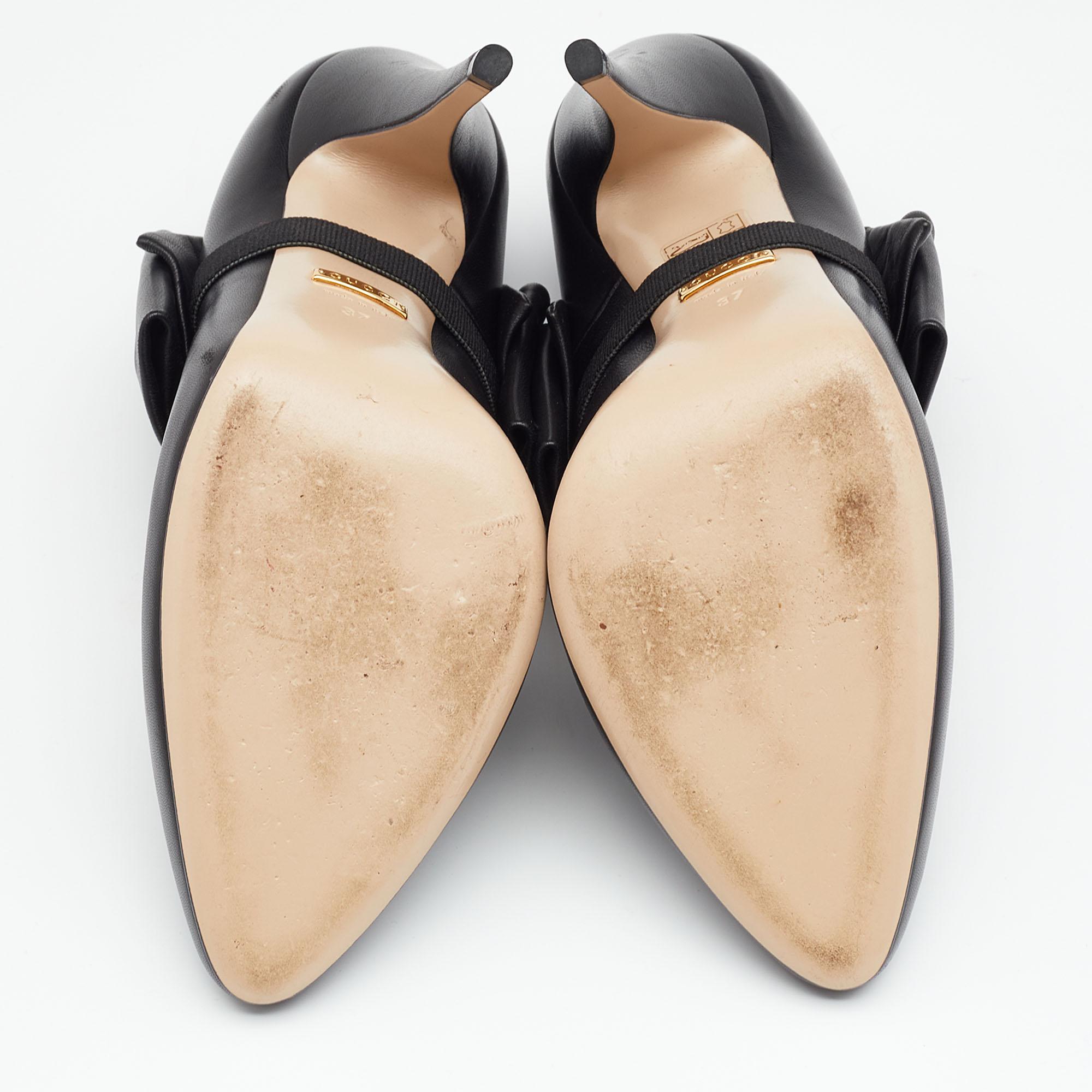 Gucci Black Leather Elaisa Removable Crystal Embellished Bow Strap Pumps Size 37 2